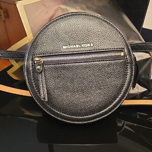 Michael Kors Black Belt Bag with Gold Zipper. Can Be Worn As A Crossbody